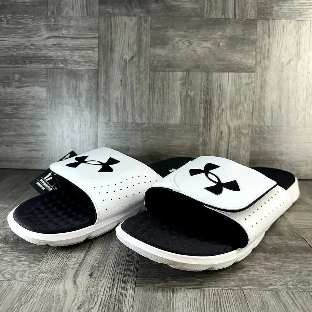 Under Armour Ignite Pro SL Mens Slides White Black 3026023-100 Size 17